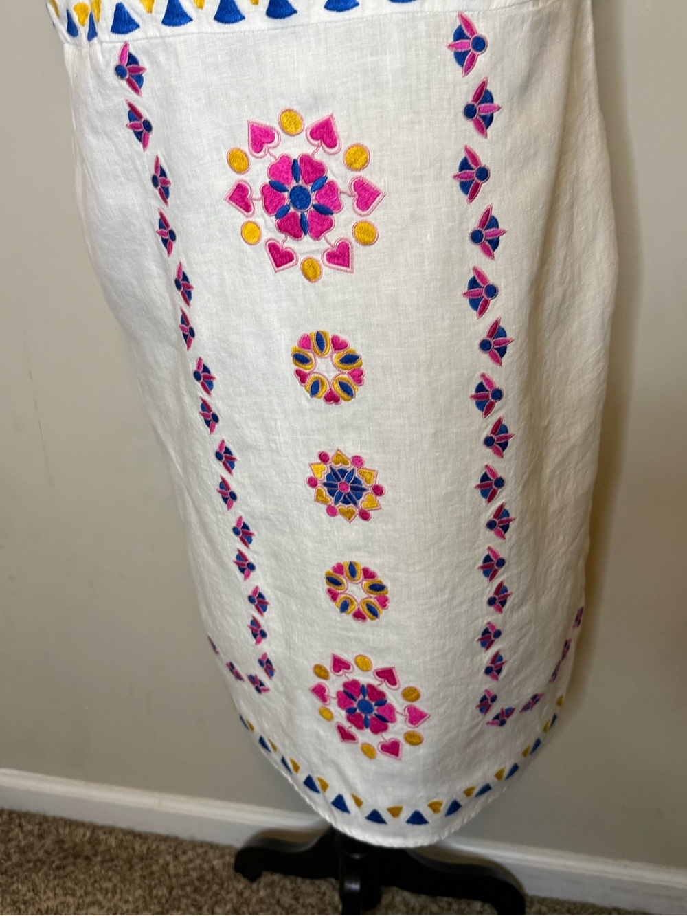 Boden White Linen Midi Dress with Pink, Yellow & Blue Embroidery - Size 12 - Picture 5 of 10